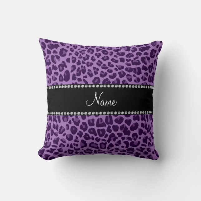 Coussin Nom personnalisé motif léopard violet (Recto)
