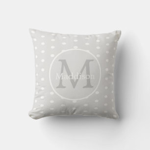 Coussin Nom personnalisé motif pois gris blanc Th