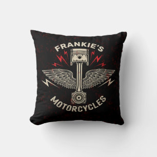 Coussin Nom personnalisé Motorcycle Piston Wings Biker Gar