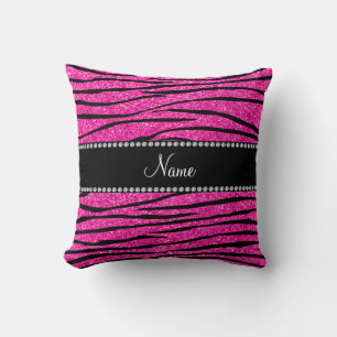 Coussin Nom personnalisé neon parties scintillant rose cha