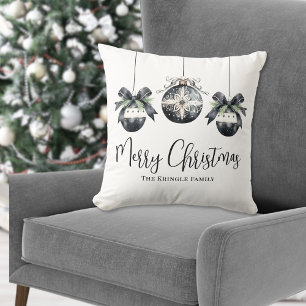 Coussin Nom personnalisé Noir Blanc Noël