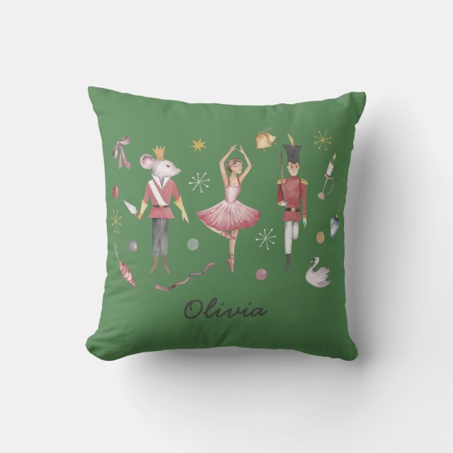 Coussin Nom personnalisé Nutcracker Ballet Ballerina Noël (Recto)