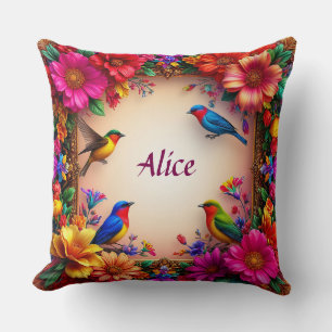 Coussin 🕊️ Nom personnalisé Oiseau Floral Décoration de l