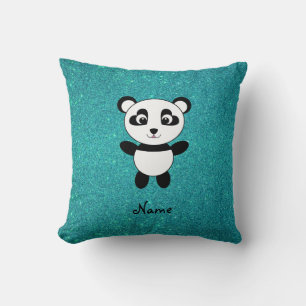 Coussin Nom personnalisé panda parties scintillant turquoi