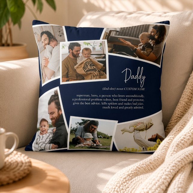 Coussin Nom personnalisé Papa Définition de père Collage p (Créateur téléchargé)