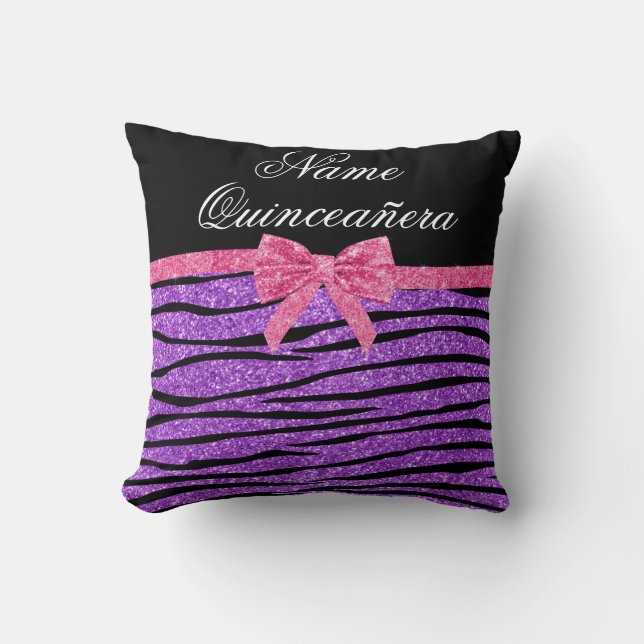 Coussin Nom personnalisé parties scintillant violet zebra  (Recto)