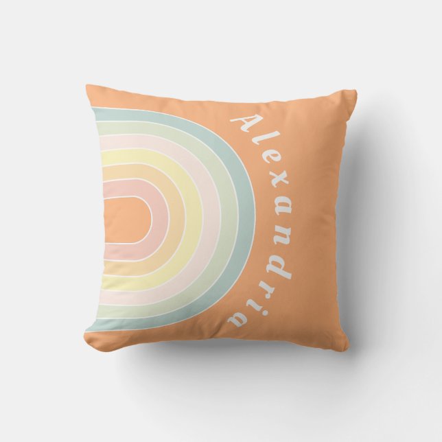 Coussin Nom personnalisé Pastel Rainbow Retro (Recto)