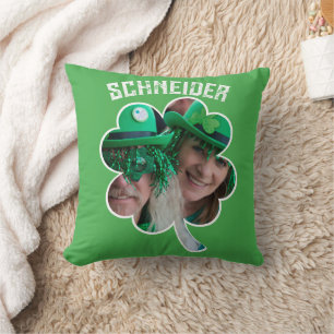 Coussin Nom personnalisé Photo de trèfle irlandais Saint-P