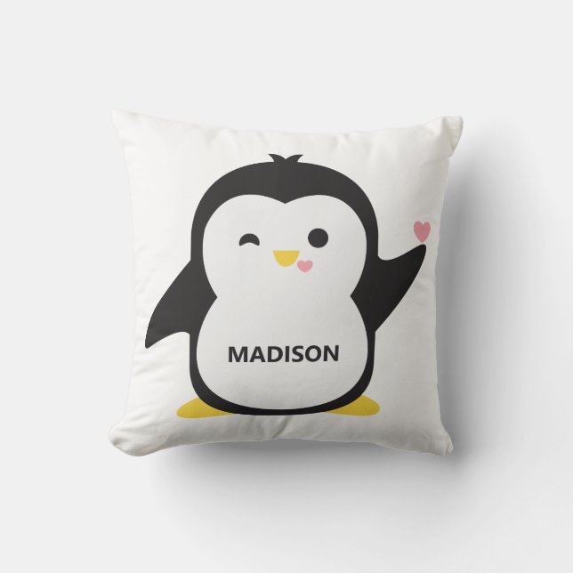 Coussin Nom personnalisé pingouin mignon (Recto)