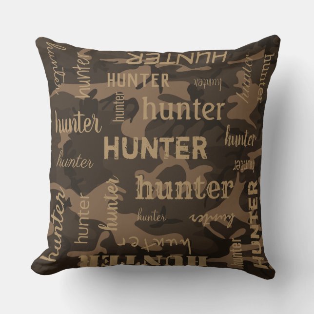 Coussin Nom personnalisé plus court Camo Marron (Recto)
