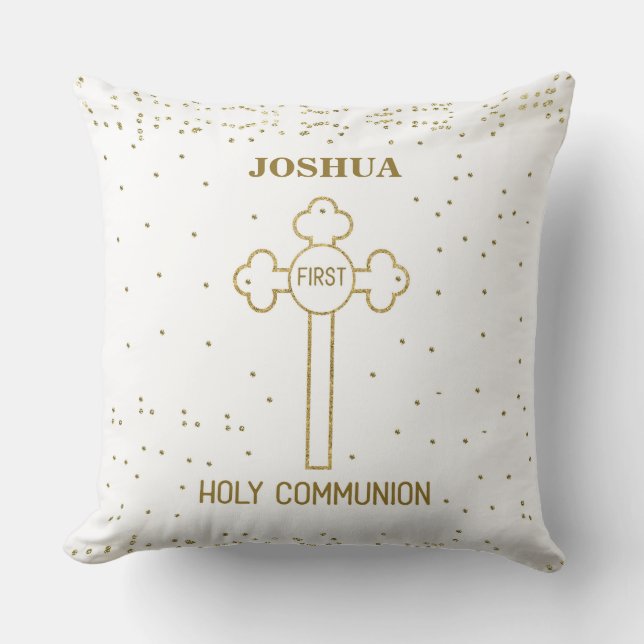 Coussin Nom personnalisé Première Sainte Communion Gold Lo (Recto)