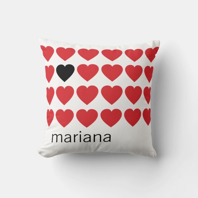 Coussin Nom personnalisé Red Black Hearts Valentines Day (Recto)