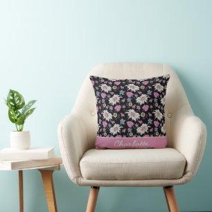 Coussin Nom personnalisé rose floral continu motif