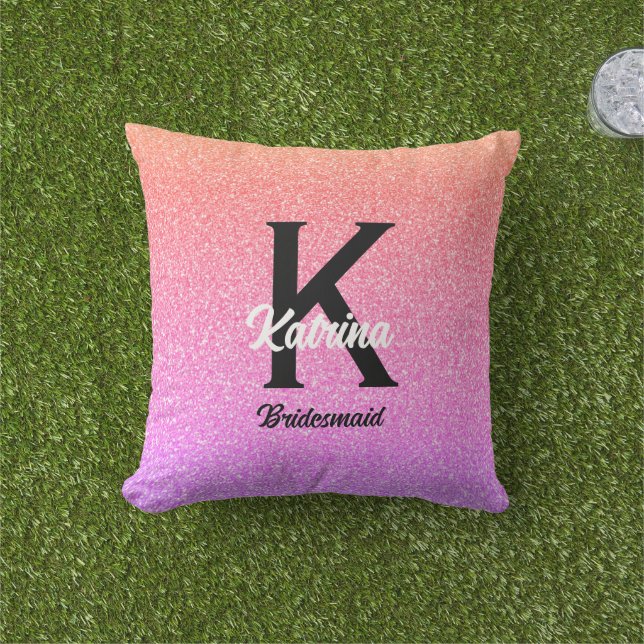 Coussin Nom personnalisé Rose Parties scintillant or Bride (Herbe)