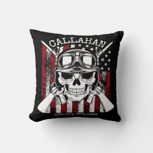 Coussin NOM personnalisé Soldat Crâne Double Armes USA Dra