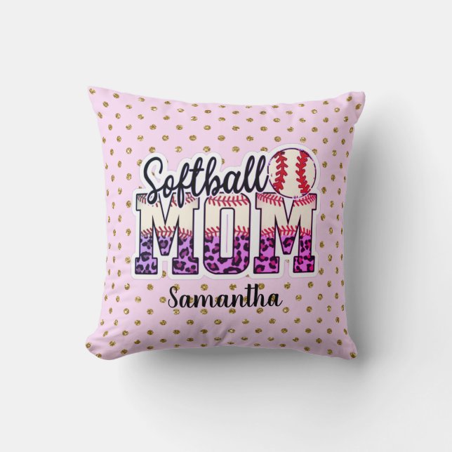 Coussin Nom personnalisé Sotball Maman | Point rose et or  (Recto)