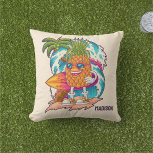 Coussin Nom personnalisé Surfing Pineapple