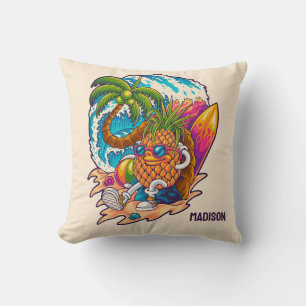 Coussin Nom personnalisé Surfing Pineapple