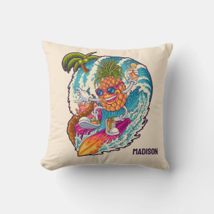 Coussin Nom personnalisé Surfing Pineapple