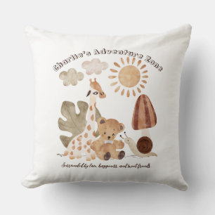 Coussin Nom personnalisé Texte Boho Woodland Jungle Animal