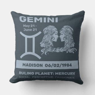 Coussin Nom personnalisé / Texte Zodiac Signal Gemini