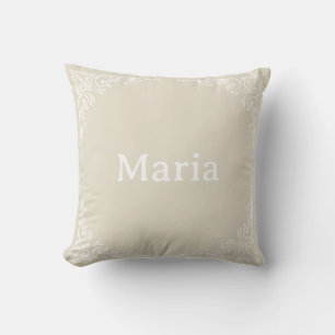 Coussin Nom personnalisé typographie élégante moderne beig