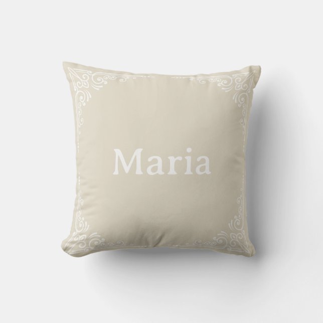 Coussin Nom personnalisé typographie élégante moderne beig (Recto)