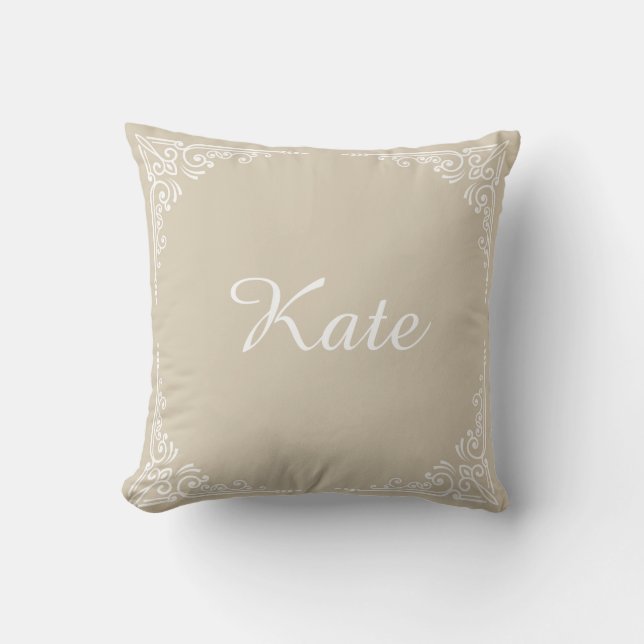 Coussin Nom personnalisé typographie moderne élégante beig (Recto)