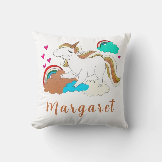 Coussin Nom personnalisé Unicorn anniversaire Jeu d'oreill (Recto)