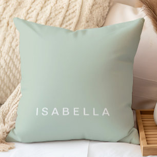 Coussin Nom personnalisé Vert Sauge Minimaliste Moderne