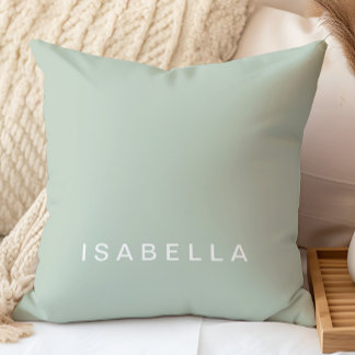 Coussin Nom personnalisé Vert Sauge Minimaliste Moderne