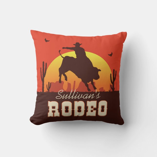 Coussin NOM Personnalisé Western Cowboy Bull Rider Rodeo (Recto)