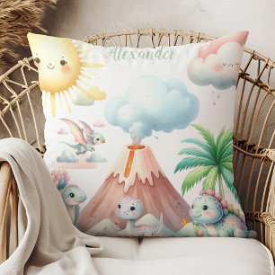 Coussin Nom personnalisé Whimsical Pastel Dinosaur