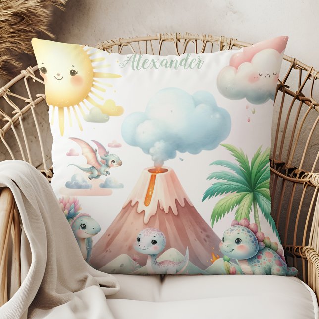 Coussin Nom personnalisé Whimsical Pastel Dinosaur (Créateur téléchargé)