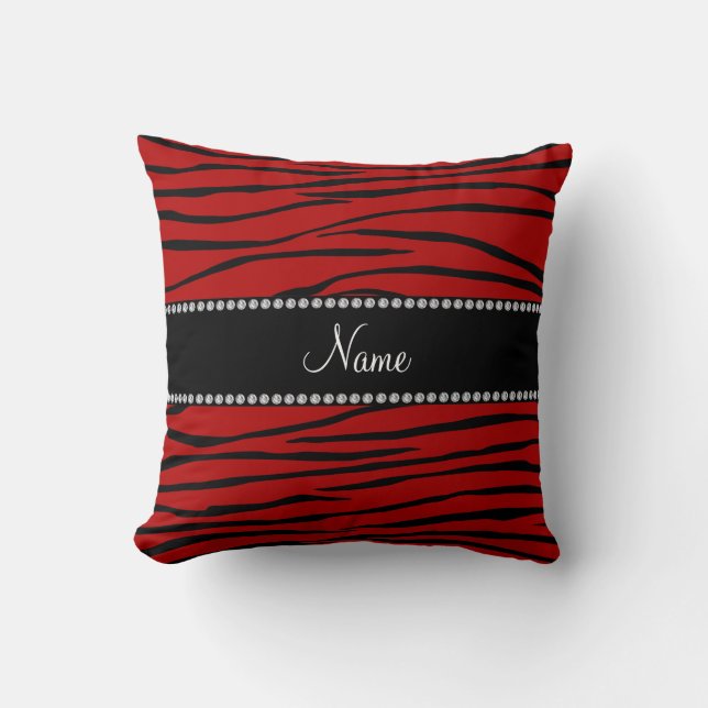 Coussin Nom personnalisé zèbre rouge rayures (Recto)