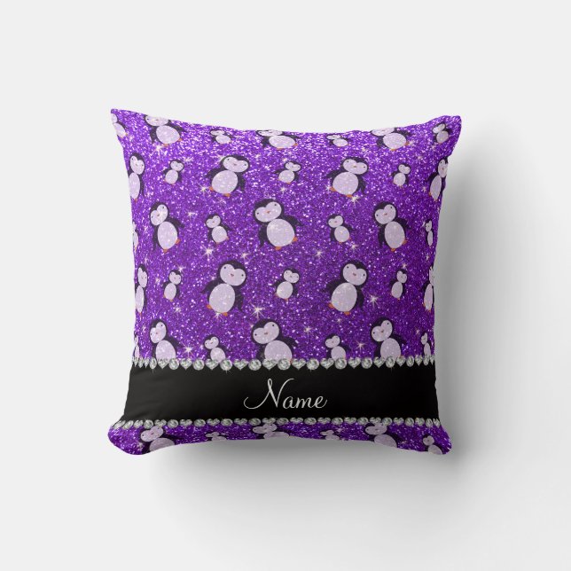 Coussin Nom personnel indigo pingouins à parties scintilla (Recto)