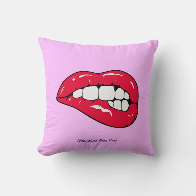 Coussin Nom personnel Lèvres rose chaud fille (Recto)