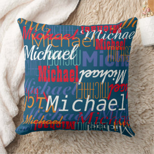 Coussin Nom personnel personnalisé imprimé Allover bleu