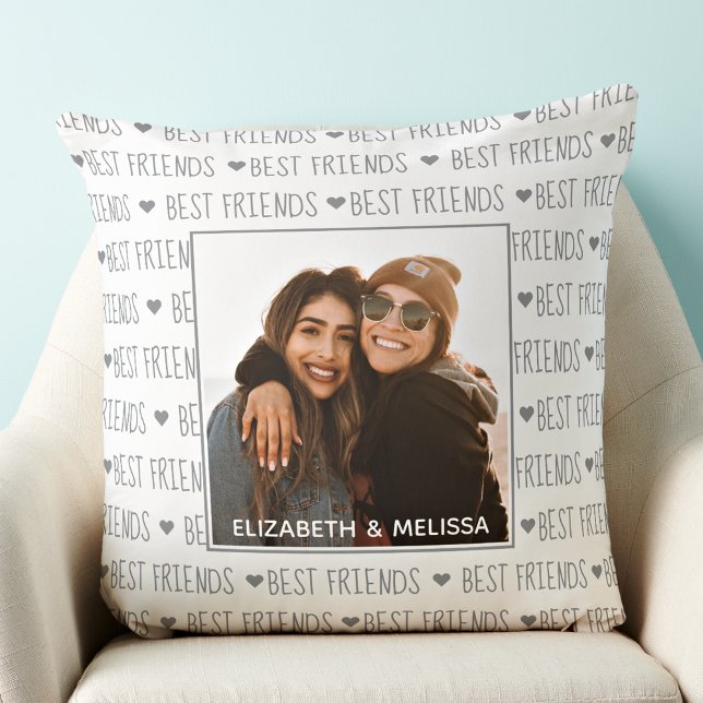 Coussin Nom photo personnalisé des meilleurs amis (Créateur téléchargé)