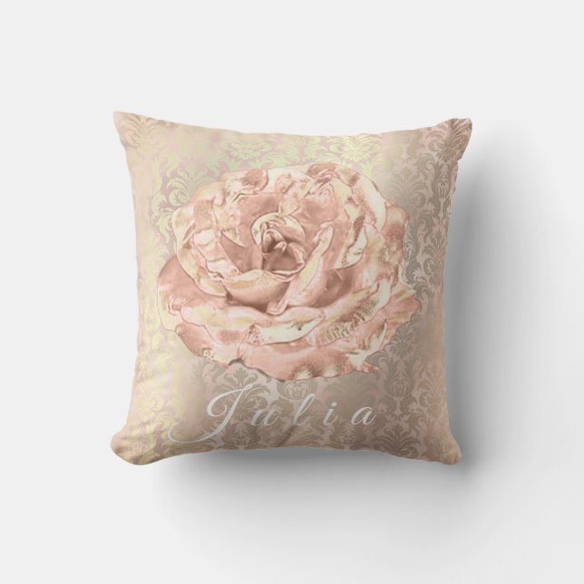 Coussin Nom Rose Gold Flower Pearly Damask Lux Saumon (Recto)