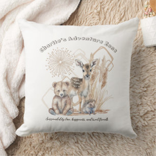 Coussin Nom Texte Boho Forêt Boisé Animal Neutre