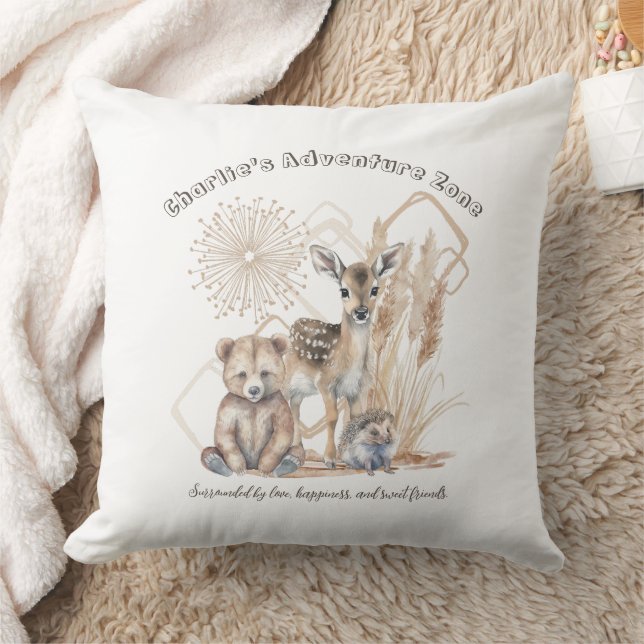 Coussin Nom Texte Boho Forêt Boisé Animal Neutre (Couverture)