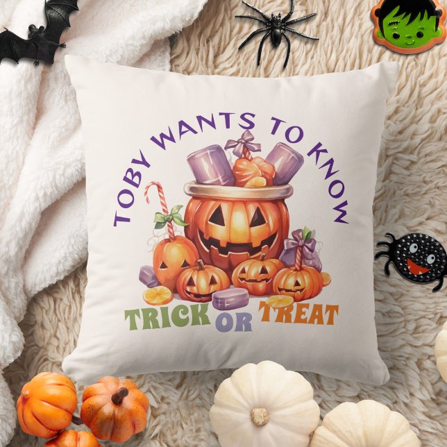 Coussin Nom Tricoter ou traiter les enfants Éffrayants Hal (Créateur téléchargé)