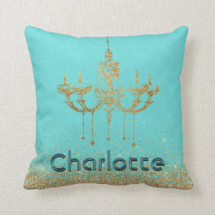 Coussin Nom turquoise de parties scintillantes d'or d'Aqua