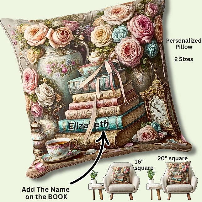 Coussin Nom, Un Bon Livre, Tasse de Thé, Lecteurs (Créateur téléchargé)