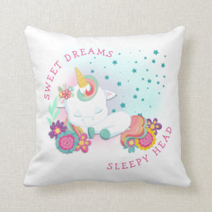 Coussin Nom Unicorne Cute Sweet Dreams Tête Sleepy Girl