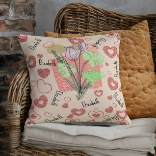 Coussin Nom vintage pépinière enfants floraux