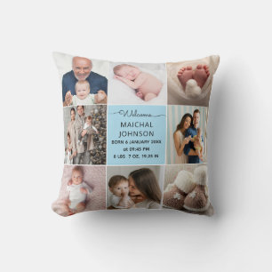 Coussin Noms de bébé garçon bleu poussiéreux Statistiques 