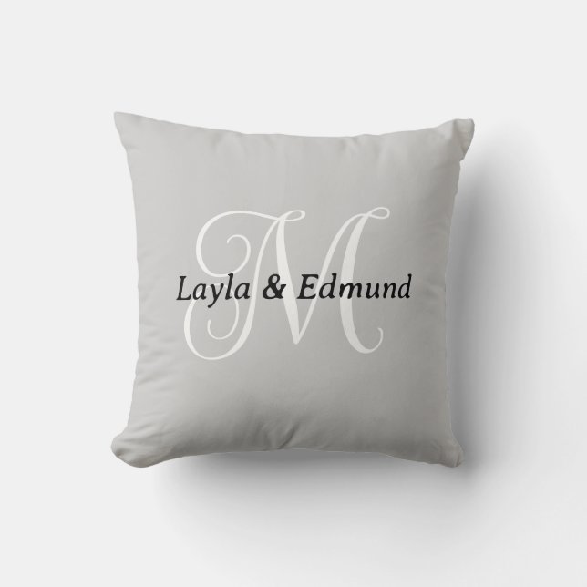 Coussin Noms de couples à monogramme personnalisé Gris Rus (Recto)