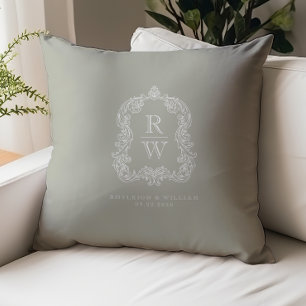 Coussin Noms de crête de monogramme vintage Vert sauge Mar